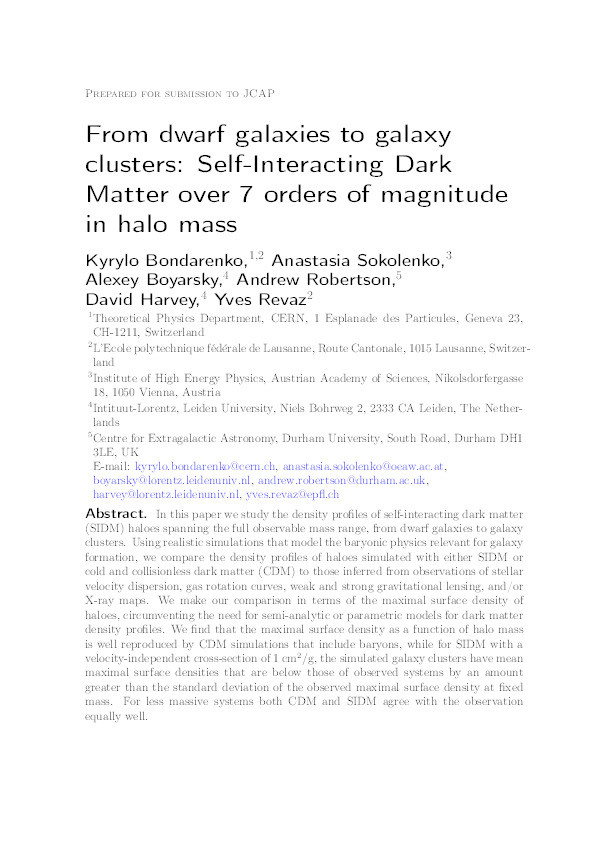 From dwarf galaxies to galaxy clusters: Self-Interacting Dark Matter over 7 orders of magnitude in halo mass Thumbnail