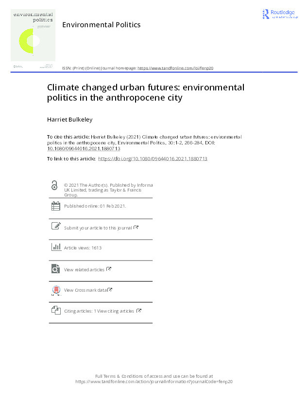 Climate Changed Urban Futures: Environmental Politics in the Anthropocene City Thumbnail