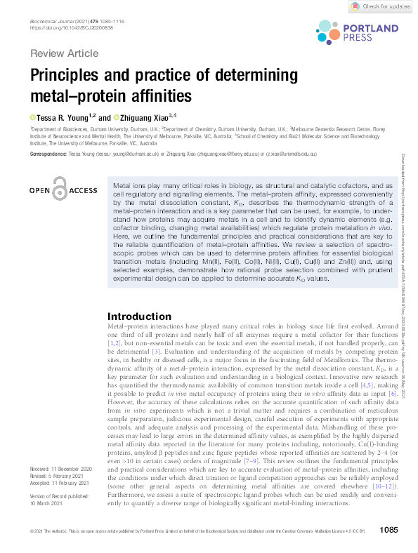 Principles and practice of determining metal–protein affinities Thumbnail