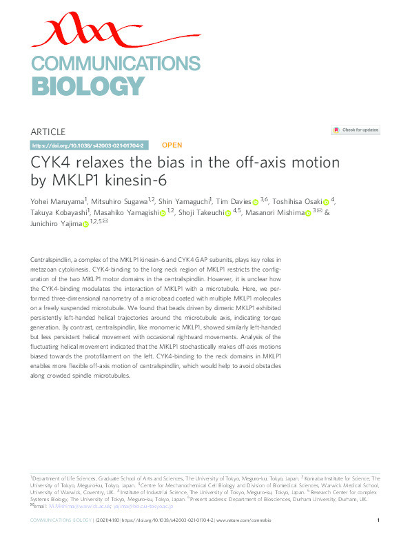 CYK4 relaxes the bias in the off-axis motion by MKLP1 kinesin-6 Thumbnail