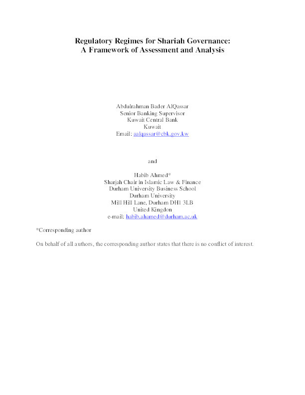 Regulatory Regimes for Shariah Governance: A Framework of Assessment and Analysis Thumbnail