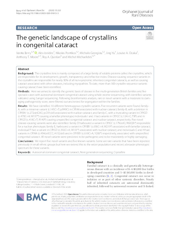 The genetic landscape of crystallins in congenital cataract Thumbnail