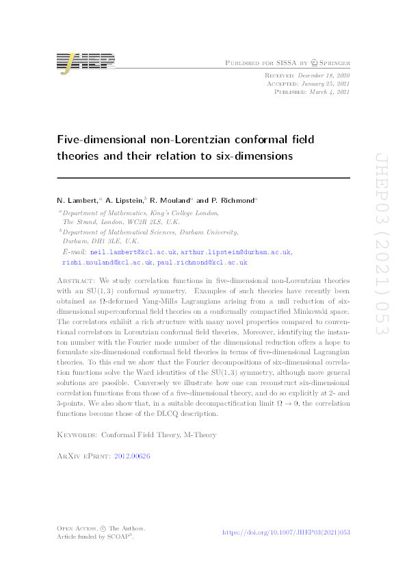Five-dimensional non-Lorentzian conformal field theories and their relation to six-dimensions Thumbnail