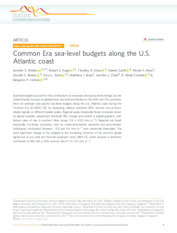 Common Era sea-level budgets along the U.S. Atlantic coast Thumbnail