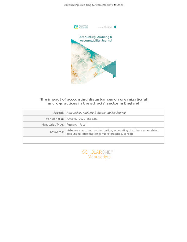 The impact of accounting disturbances on organizational micro-practices in the schools’ sector in England Thumbnail