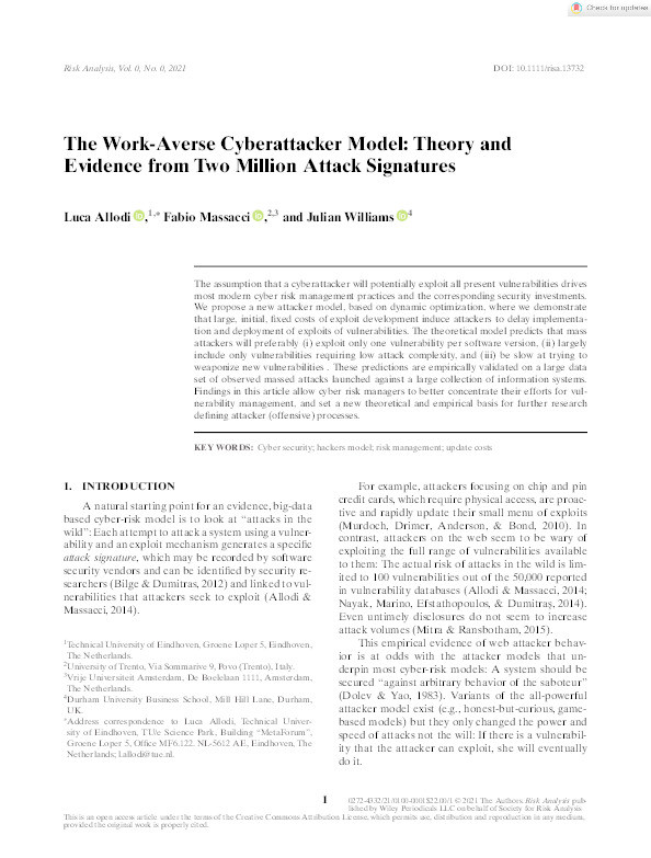 The Work-Averse Cyber Attacker Model: Theory and Evidence From Two Million Attack Signatures Thumbnail