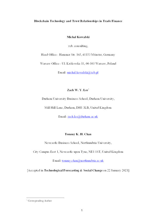 Blockchain Technology and Trust Relationships in Trade Finance Thumbnail