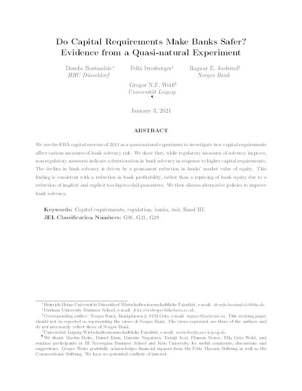 Do Capital Requirements Make Banks Safer? Evidence from a Quasinatural Experiment Thumbnail