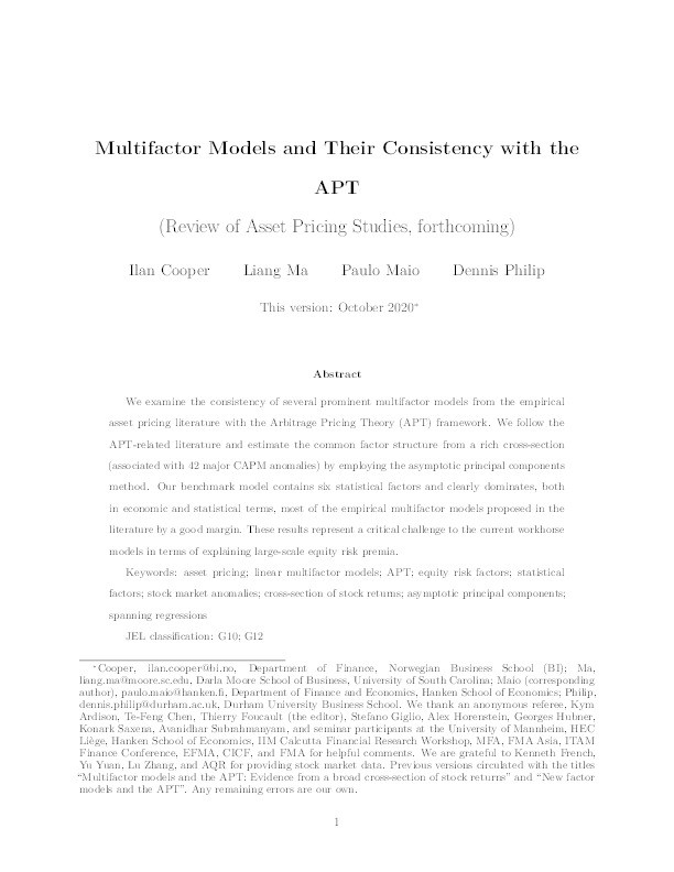 Multifactor Models and Their Consistency with the APT Thumbnail