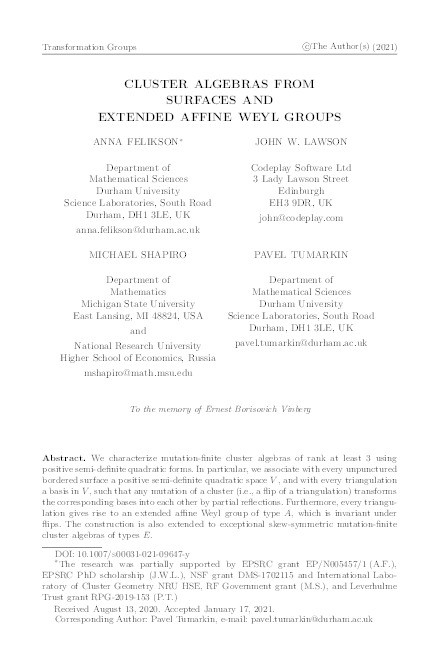 Cluster algebras from surfaces and extended affine Weyl groups Thumbnail