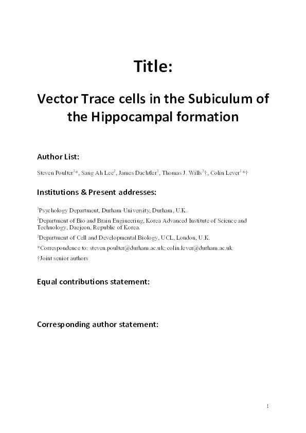 Vector trace cells in the subiculum of the hippocampal formation Thumbnail