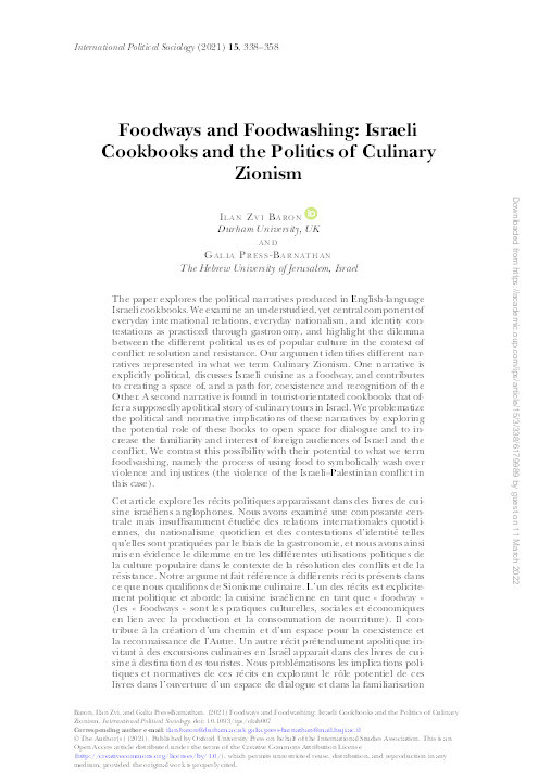 Foodways and Foodwashing: Israeli Cookbooks and The Politics of Culinary Zionism Thumbnail