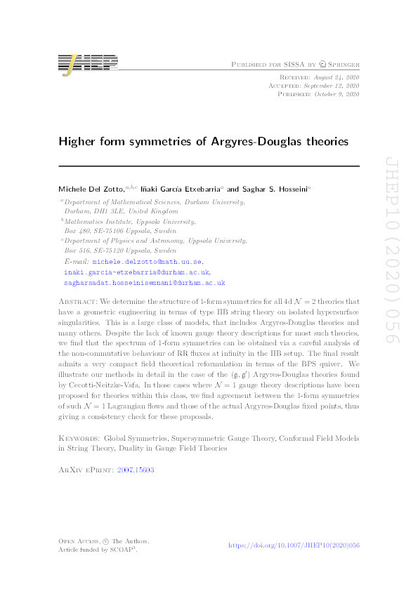 Higher form symmetries of Argyres-Douglas theories Thumbnail