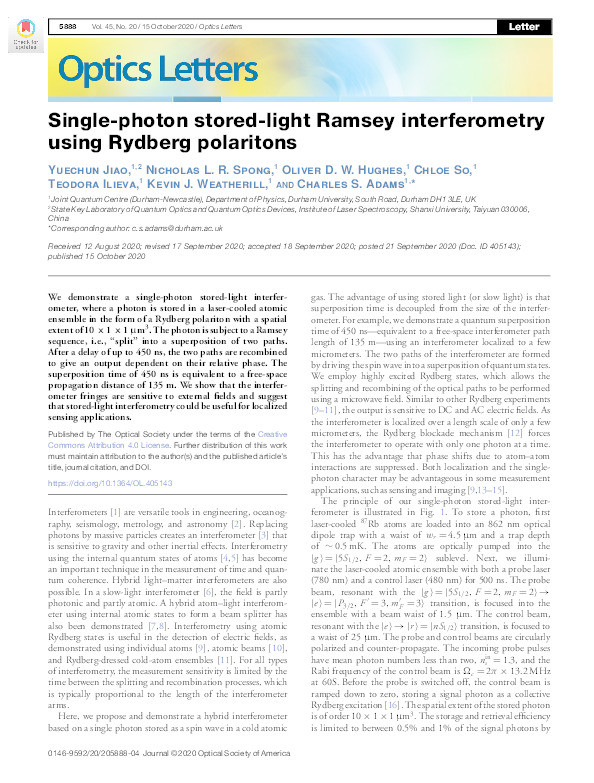 Single-photon stored-light Ramsey interferometry using Rydberg polaritons Thumbnail