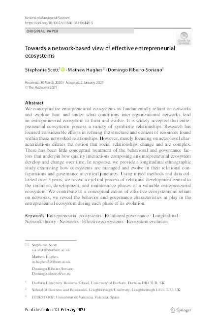Towards a Network-based View of Effective Entrepreneurial Ecosystems Thumbnail