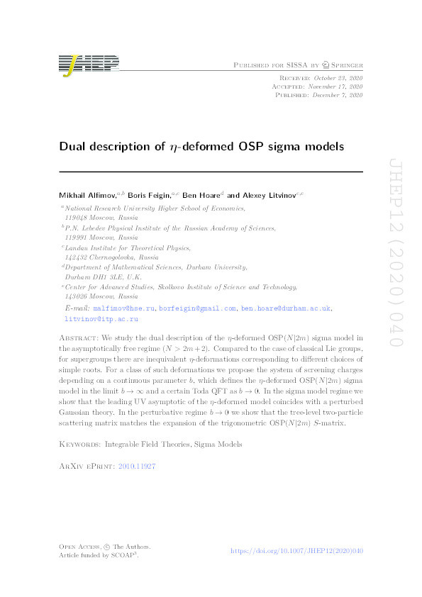 Dual description of η-deformed OSP sigma models Thumbnail