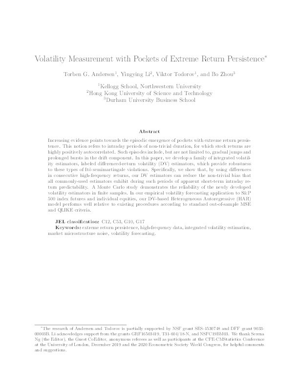 Volatility measurement with pockets of extreme return persistence Thumbnail