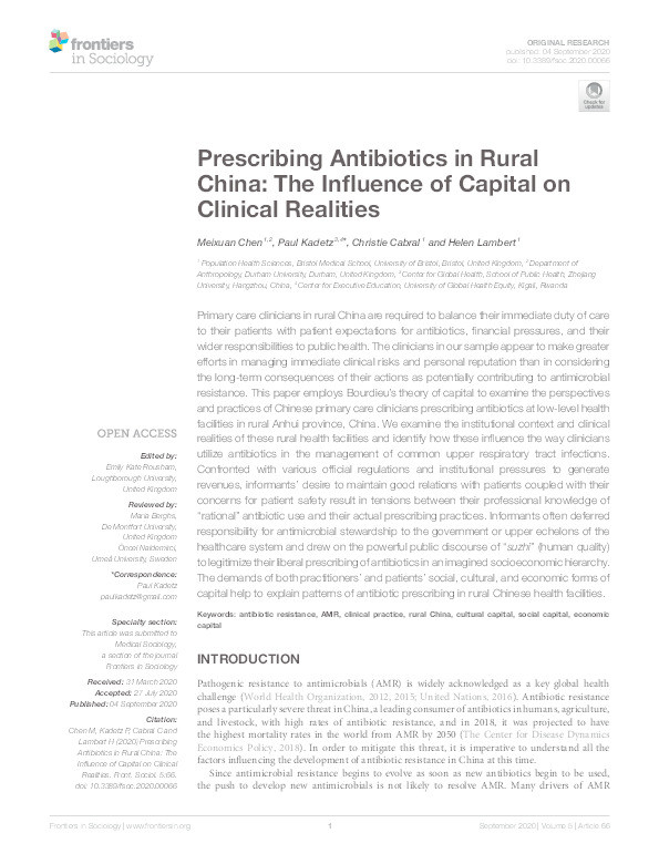 Prescribing Antibiotics in Rural China: The Influence of Capital on Clinical Realities Thumbnail