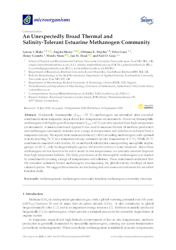 An Unexpectedly Broad Thermal and Salinity-Tolerant Estuarine Methanogen Community Thumbnail