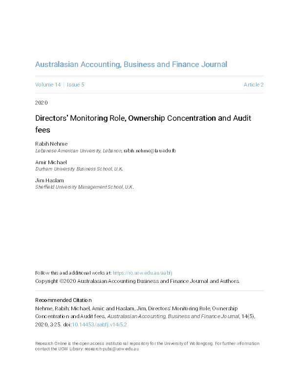 Directors' Monitoring Role, Ownership Concentration and Audit fees Thumbnail