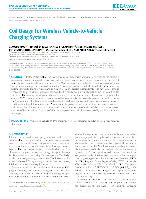 Coil Design for Wireless Vehicle-to-Vehicle Charging Systems Thumbnail