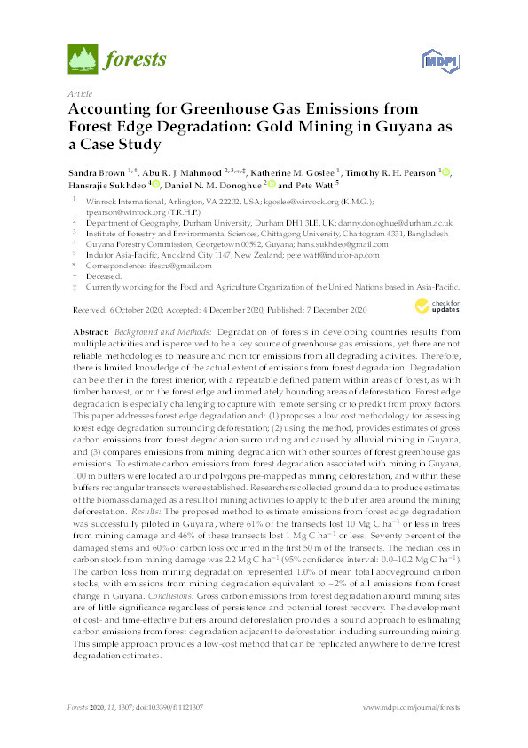 Accounting for Greenhouse Gas Emissions from Forest Edge Degradation: Gold Mining in Guyana as a Case Study Thumbnail