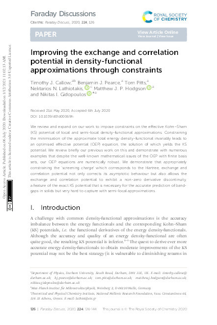 Improving the exchange and correlation potential in density-functional approximations through constraints Thumbnail