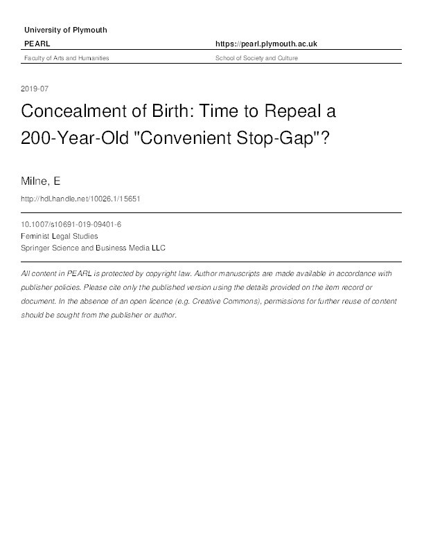 Concealment of Birth: Time to Repeal a 200-Year-Old “Convenient Stop-Gap”? Thumbnail