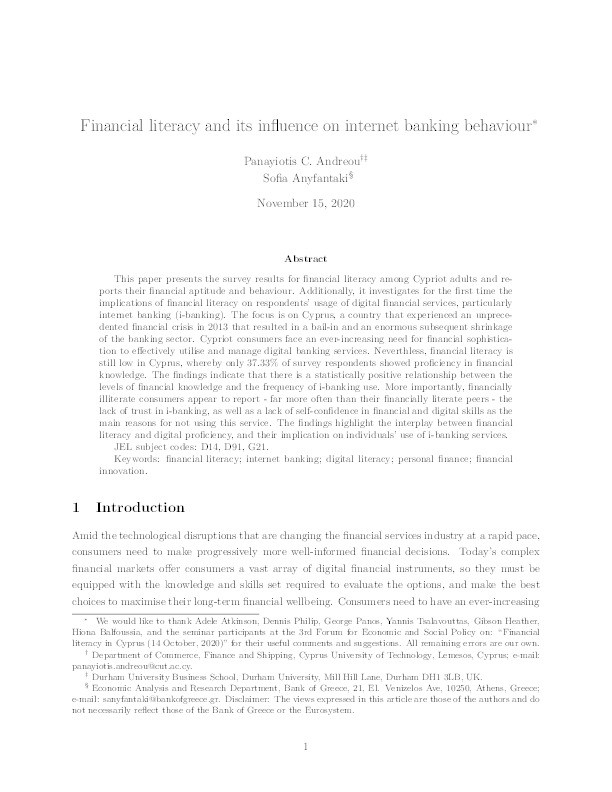 Financial literacy and its influence on internet banking behaviour Thumbnail