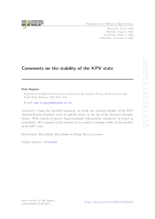 Comments on the stability of the KPV state Thumbnail