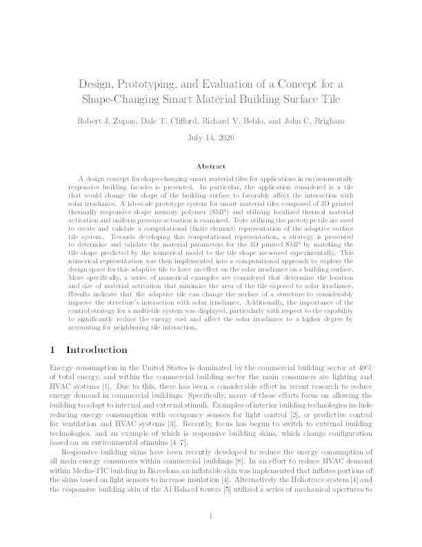 Design, prototyping, and evaluation of a concept for a shape-changing smart material building surface tile Thumbnail