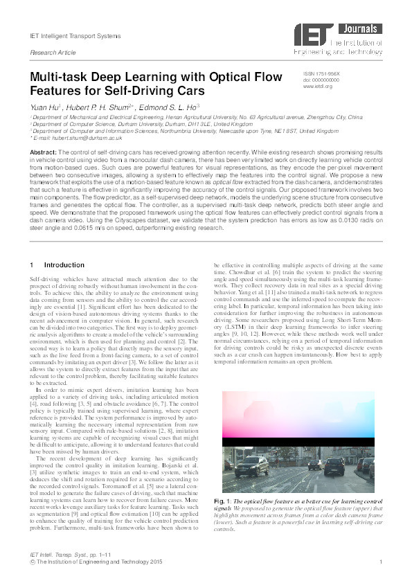 Multi-task Deep Learning with Optical Flow Features for Self-Driving Cars Thumbnail