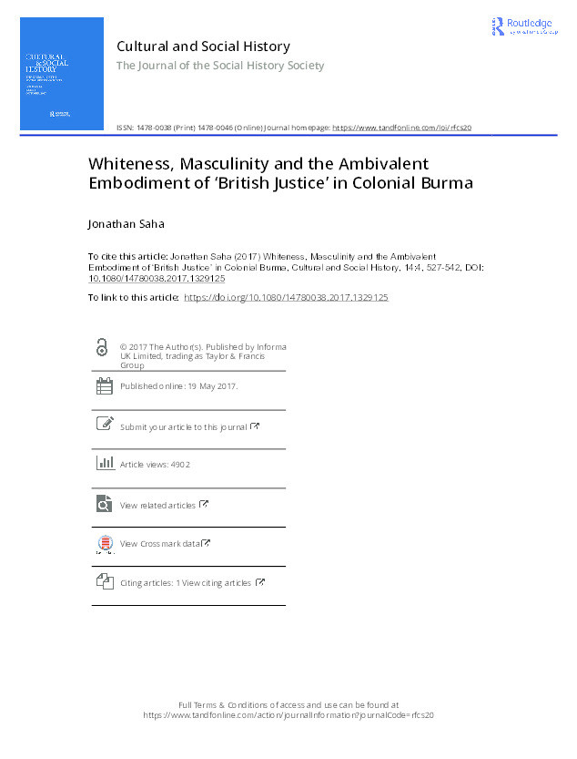 Whiteness, Masculinity and the Ambivalent Embodiment of ‘British Justice’ in Colonial Burma Thumbnail
