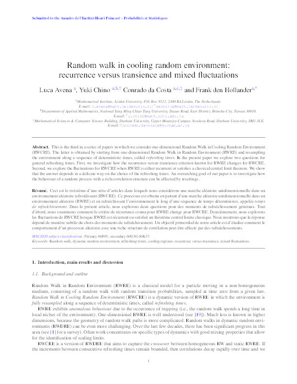 Random walk in cooling random environment: recurrence versus transience and mixed fluctuations Thumbnail
