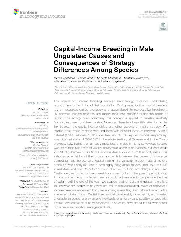 Capital and Income Breeding in Male Ungulates: Causes and Consequences of Strategy Differences Among Species Thumbnail