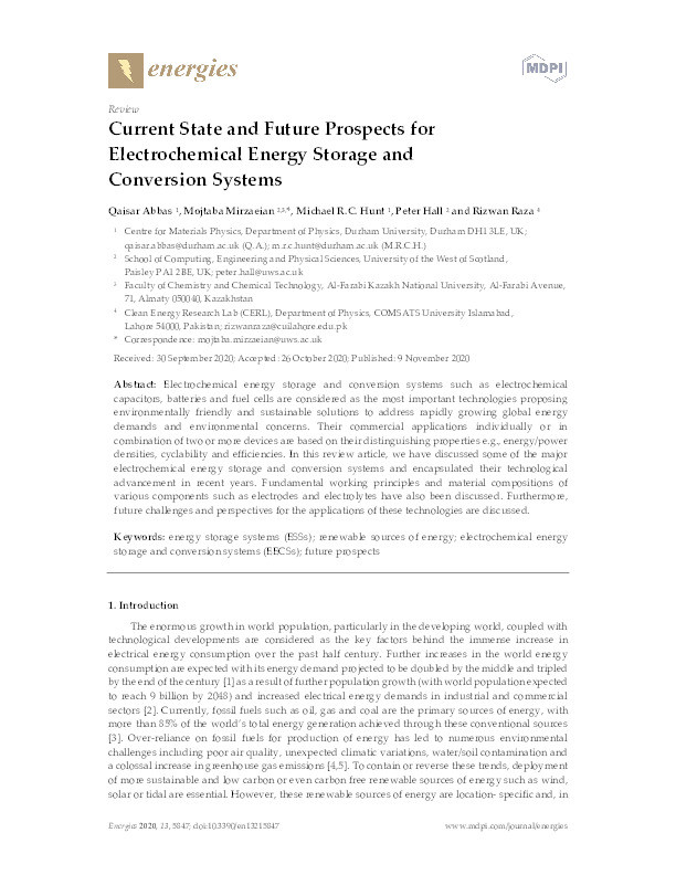 Current State and Future Prospects for Electrochemical Energy Storage and Conversion Systems Thumbnail