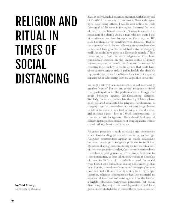 Religion and Ritual in Times of Social Distancing Thumbnail