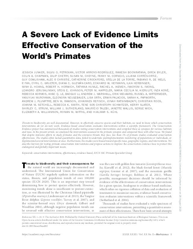 A Severe Lack of Evidence Limits Effective Conservation of the World's Primates Thumbnail
