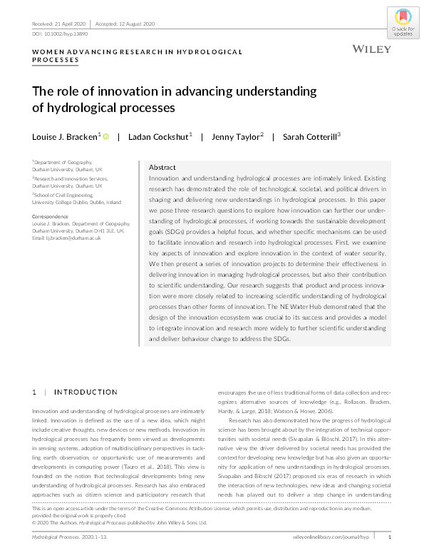 The role of innovation in advancing understanding of hydrological processes Thumbnail