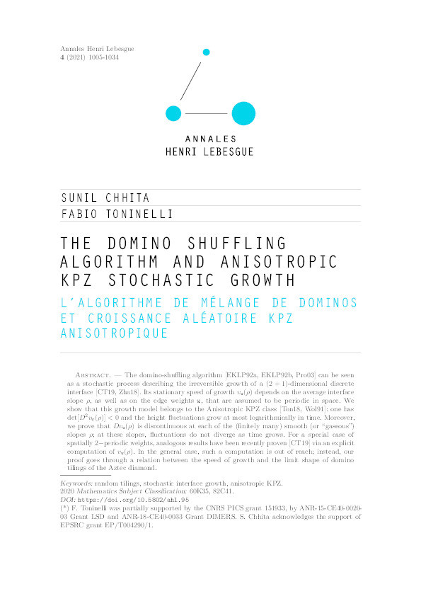 The domino shuffling algorithm and Anisotropic KPZ stochastic growth Thumbnail