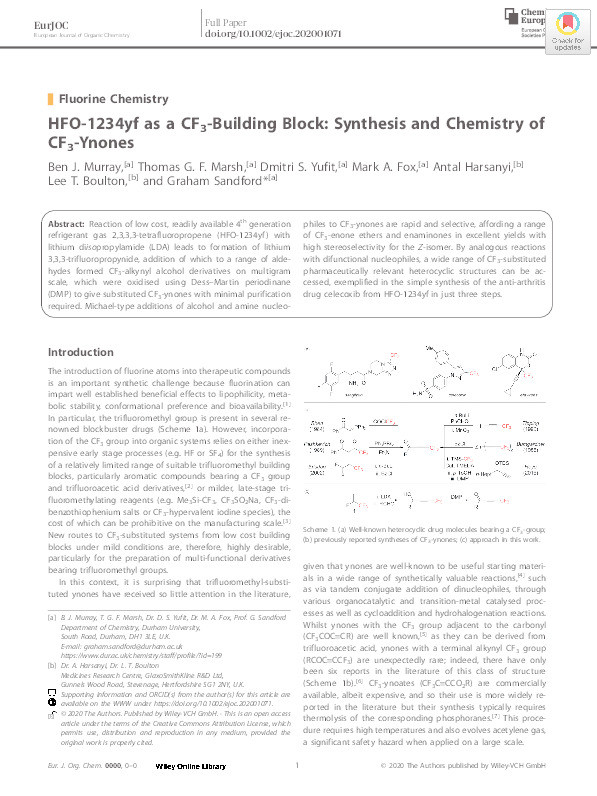 HFO-1234yf as a CF3-building block: Synthesis and Chemistry of CF­3-ynones Thumbnail