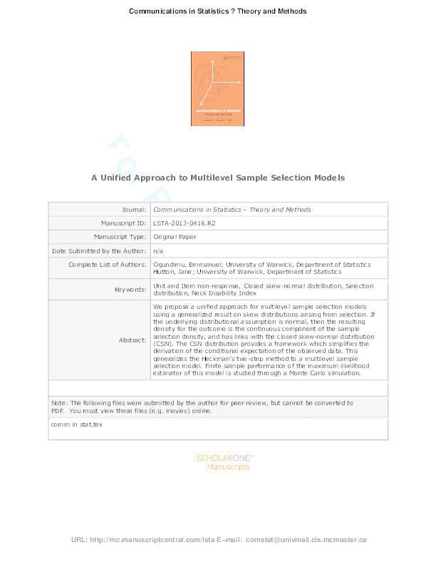 A unified approach to multilevel sample selection models Thumbnail