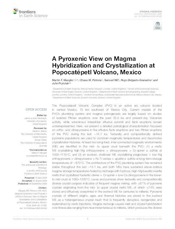 A Pyroxenic View on Magma Hybridization and Crystallization at Popocatépetl Volcano, Mexico Thumbnail