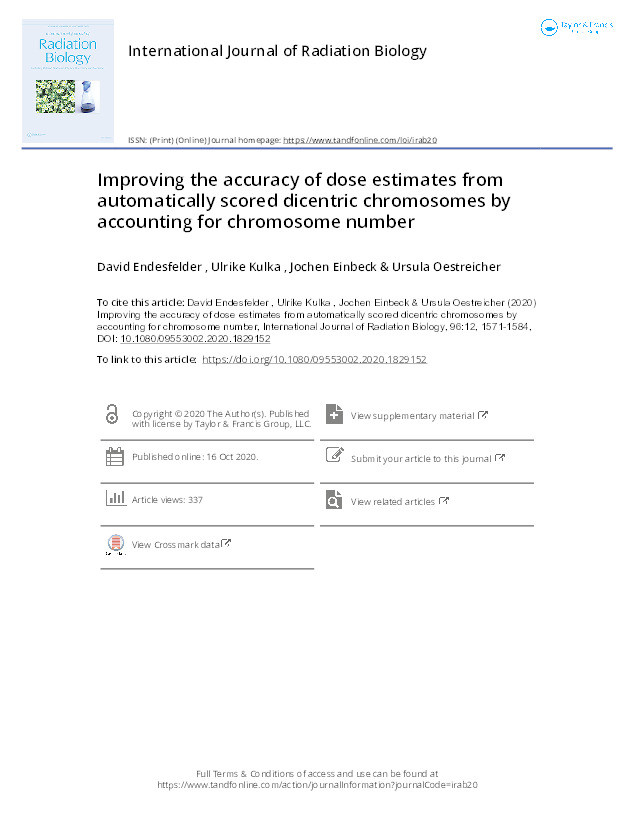 Improving the accuracy of dose estimates from automatically scored dicentric chromosomes by accounting for chromosome number Thumbnail
