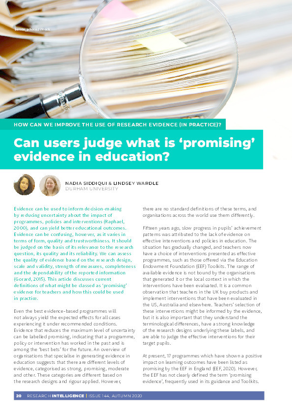 Can users judge what is ‘promising’ evidence in education? Thumbnail