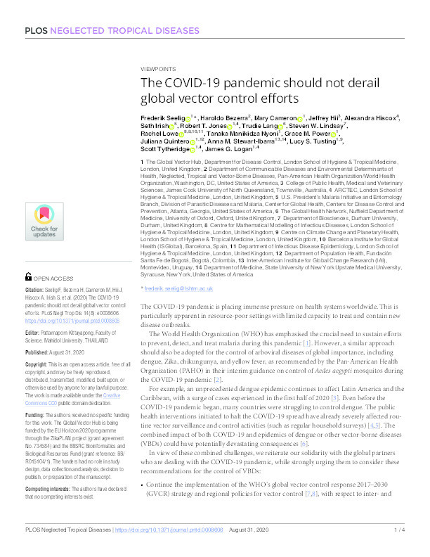 The COVID-19 pandemic should not derail global vector control efforts Thumbnail