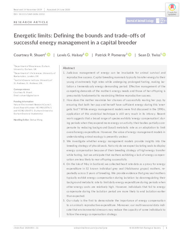 Energetic limits: Defining the bounds and trade‐offs of successful energy management in a capital breeder Thumbnail