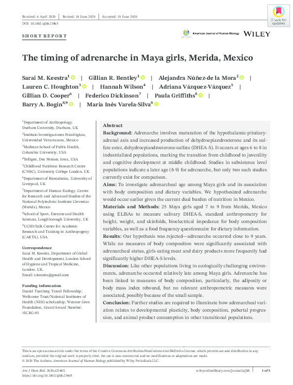 The timing of adrenarche in Maya girls, Merida, Mexico Thumbnail