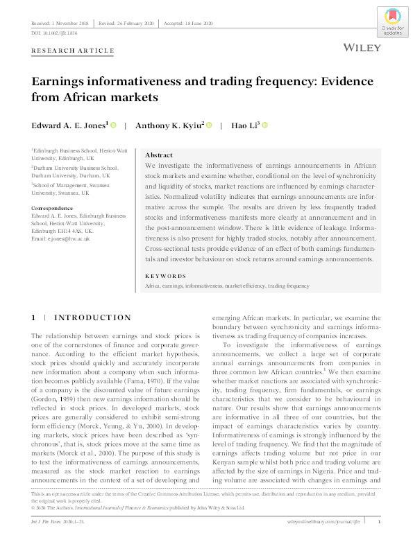 Earnings Informativeness and Trading Frequency: Evidence from African Markets Thumbnail