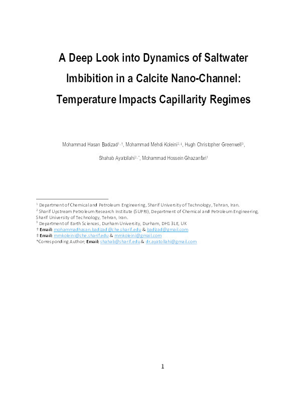A Deep Look into Dynamics of Saltwater Imbibition in a Calcite Nano-Channel: Temperature Impacts Capillarity Regimes Thumbnail